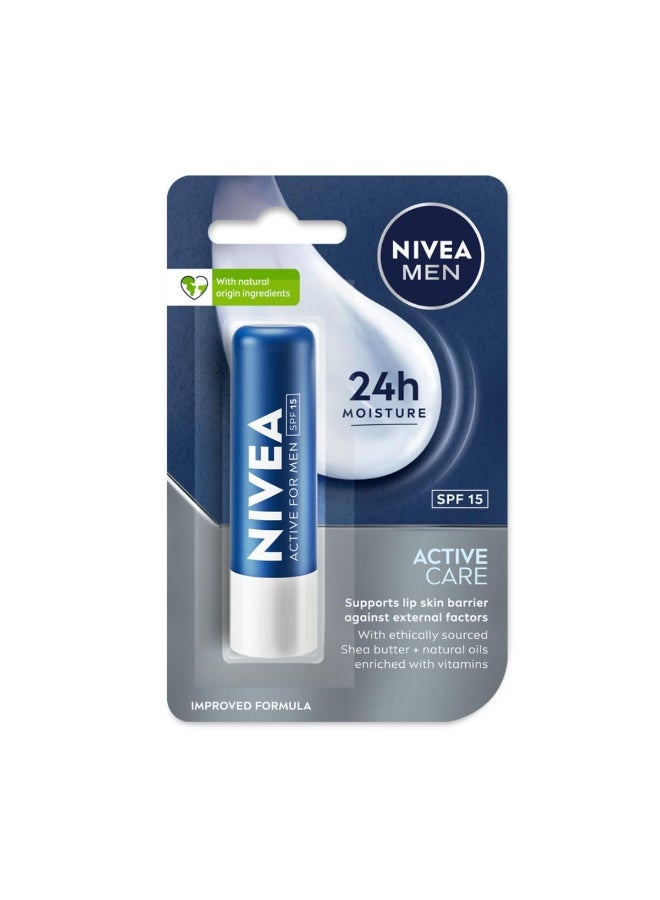 NIVEA MEN Active Care 4.8g Lip Balm|24 H Melt in Moisture Formula|Natural Oils|Nourished Lips,4.8 g (Pack of 1) - Image 1